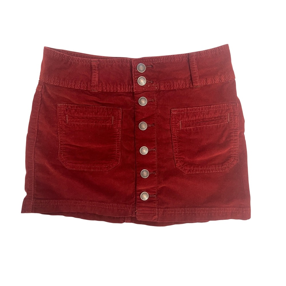 Free People We The Free Micro Mini‎ Skirt Sz 25 Burgundy Corduroy Retro 70s Fall